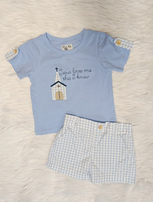 Jesus Loves Me Blue Boy Short Set