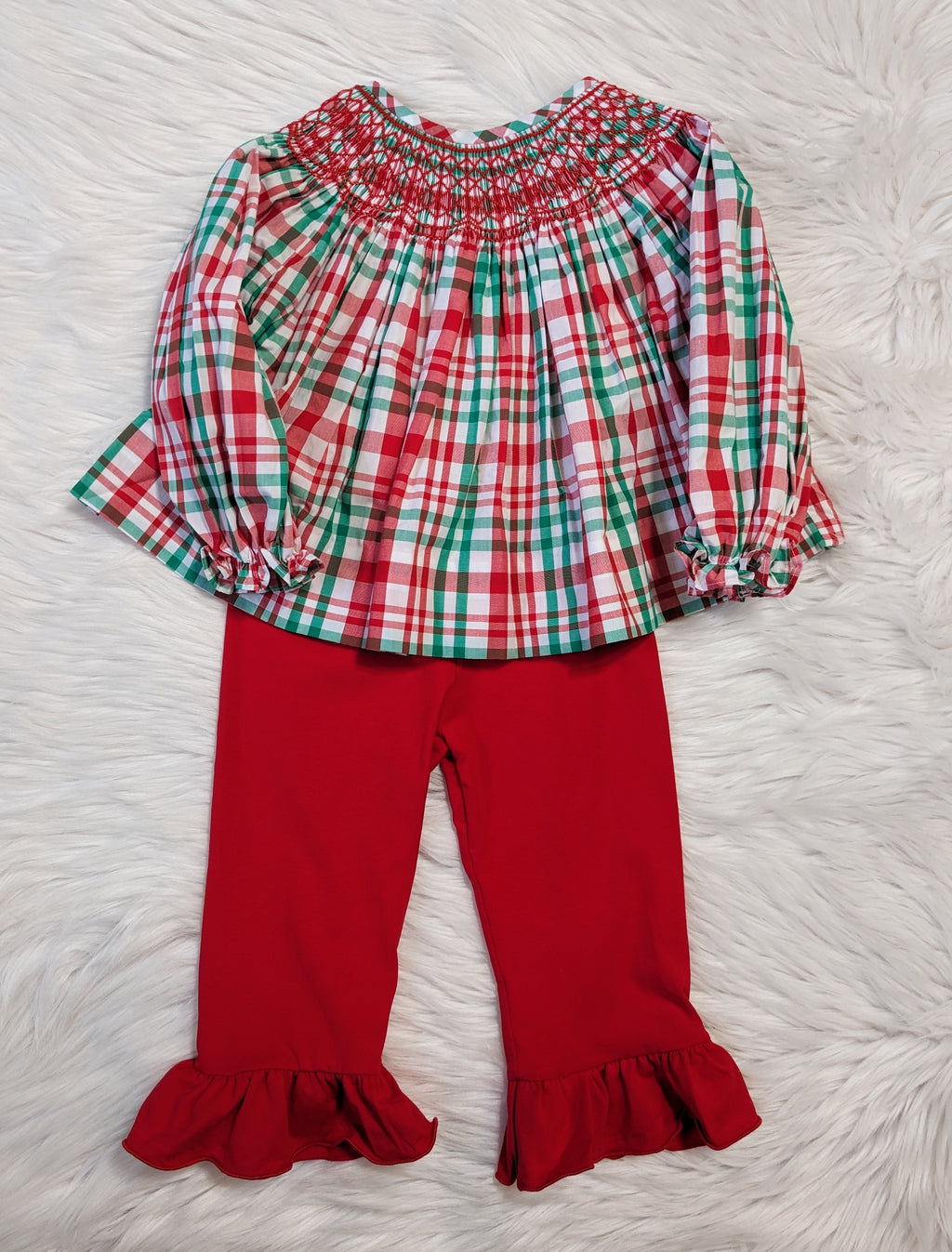 Geometric Smocked Plaid Girl Set