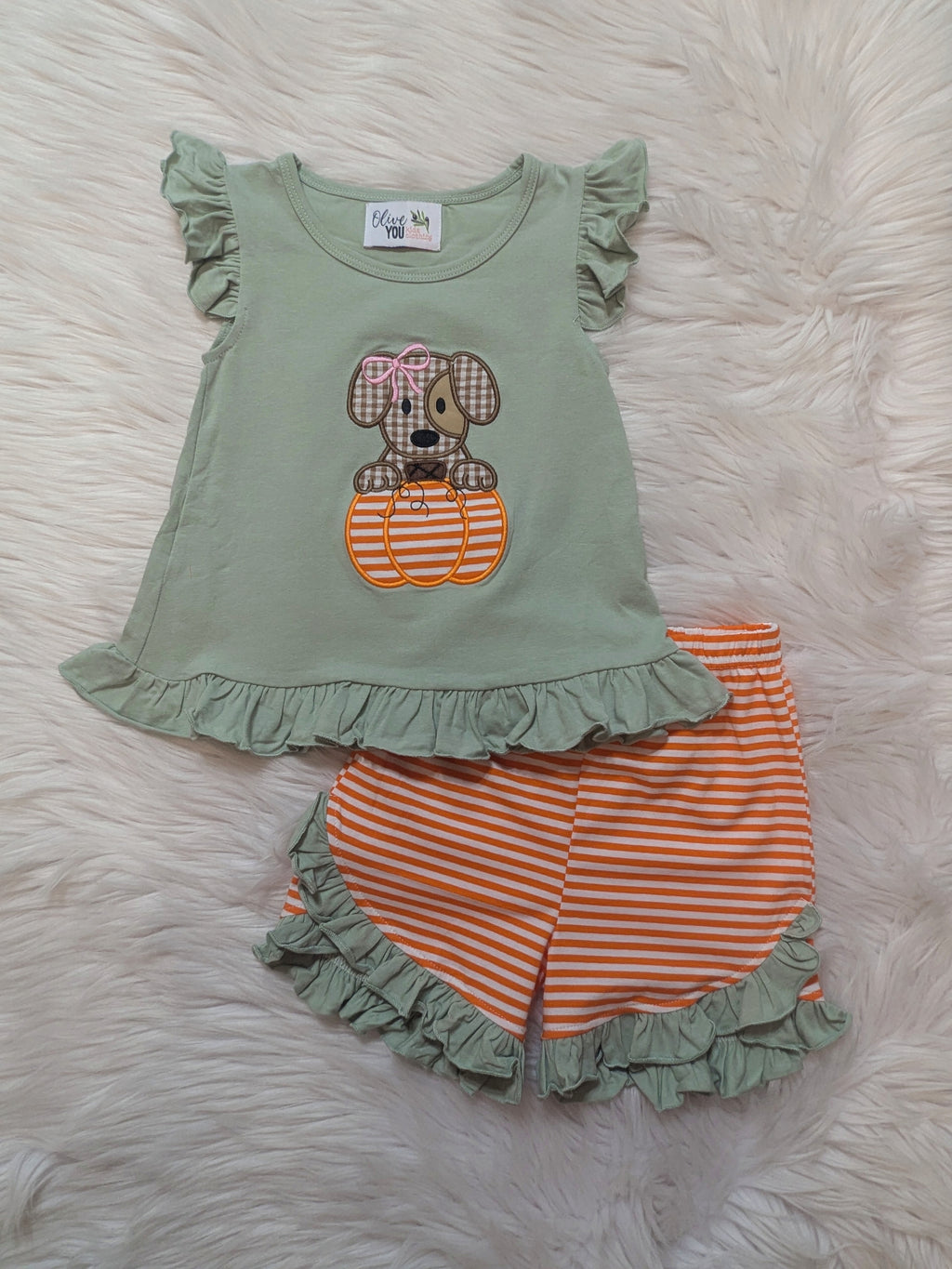 Puppy Pumpkin Ruffle Girl Set