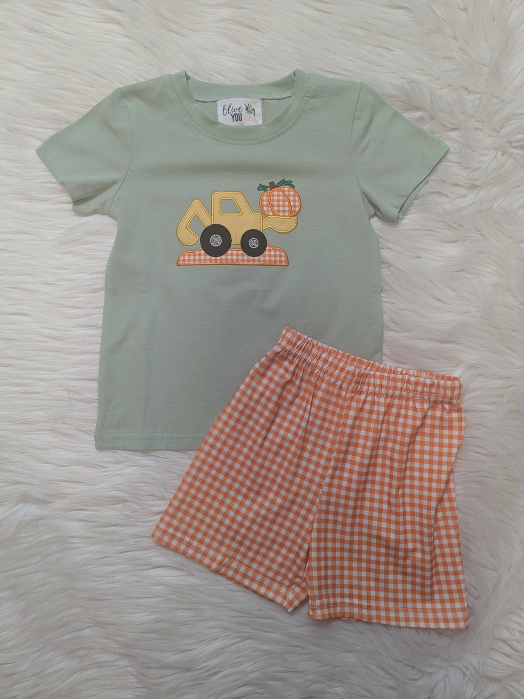 Excavator Pumpkin Boy Short Set