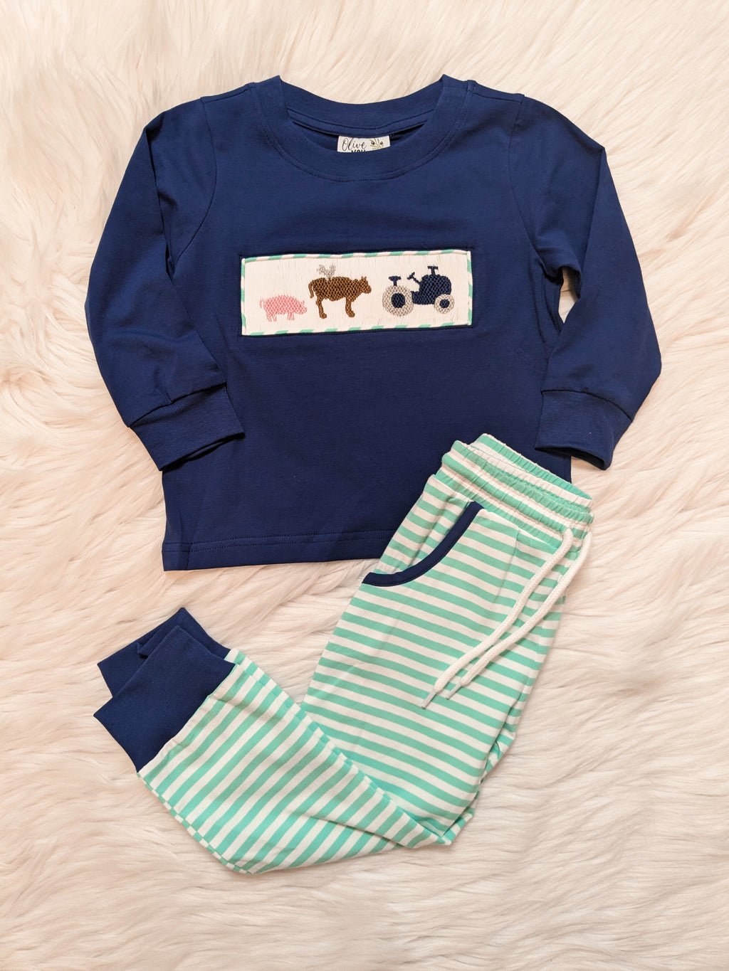 Tractor Farm Animal Smocked Jogger Set