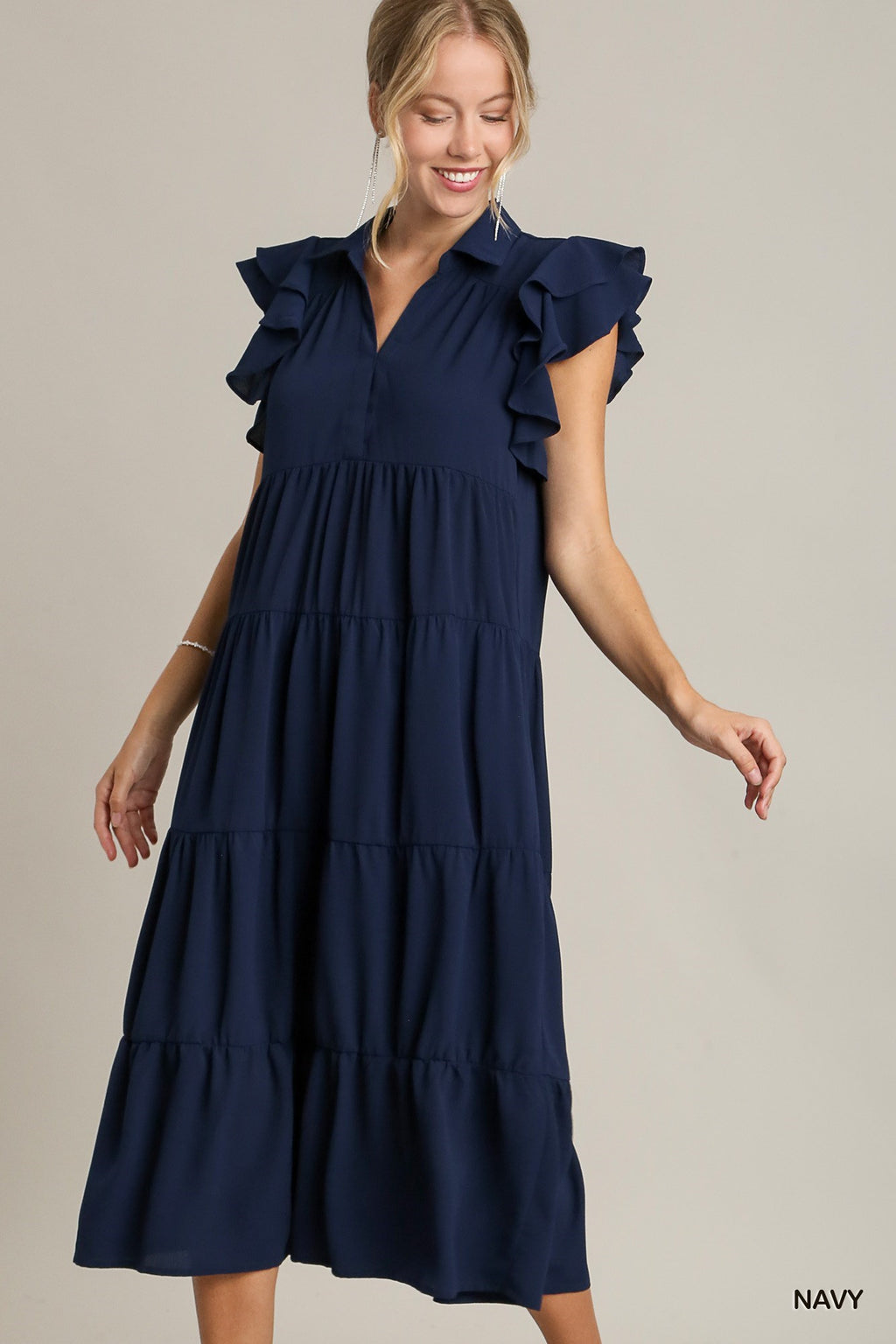 Navy Flutter Midi Dress