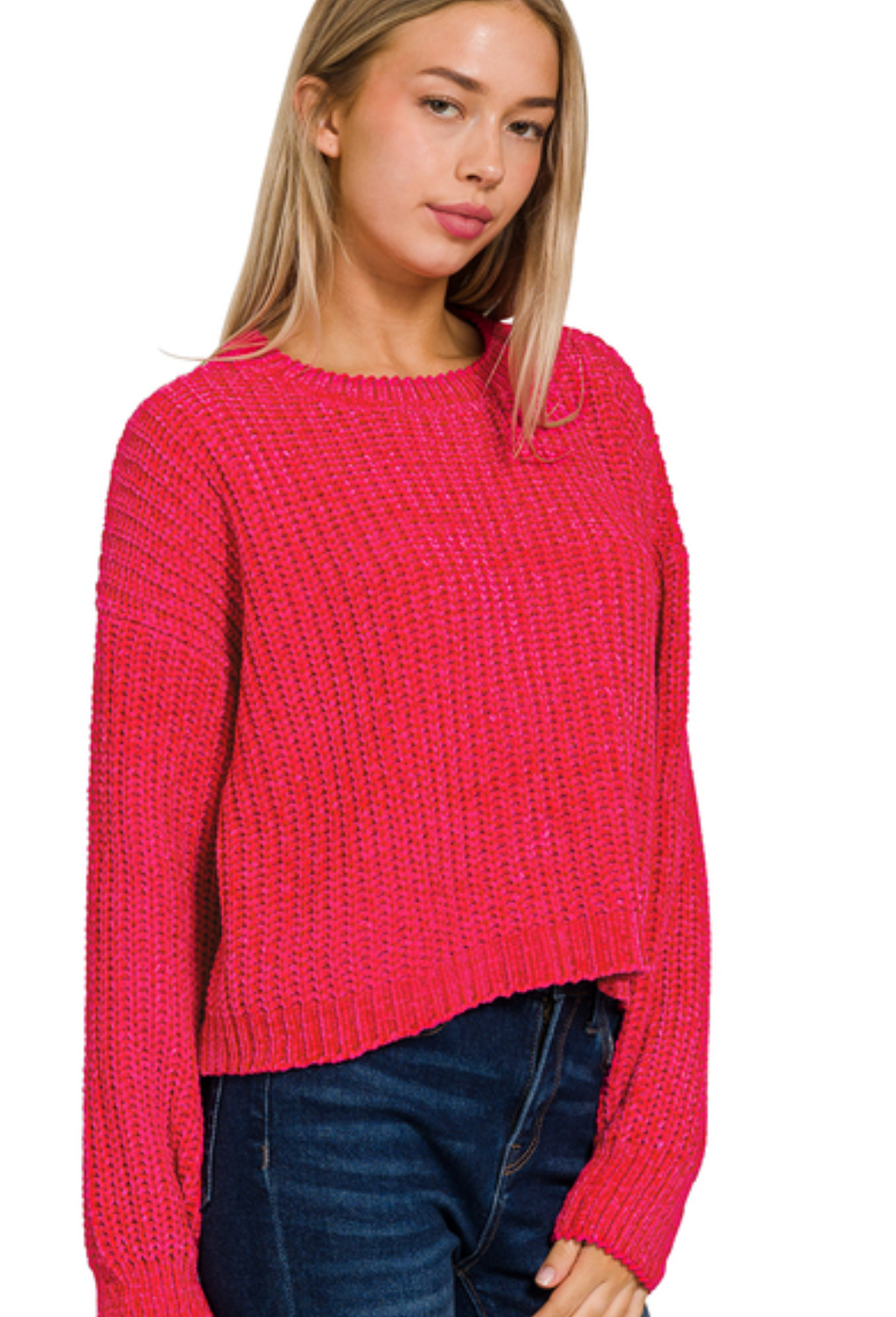 Magenta Chenille Crop Sweater