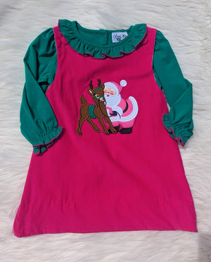 Pink Santa Corduroy Jumper Set