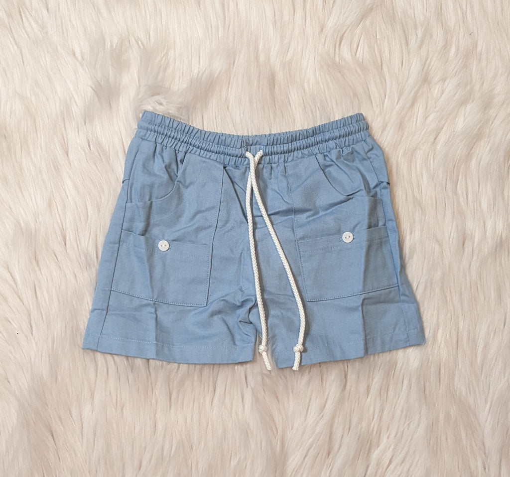 Blue Khaki Pull On Shorts