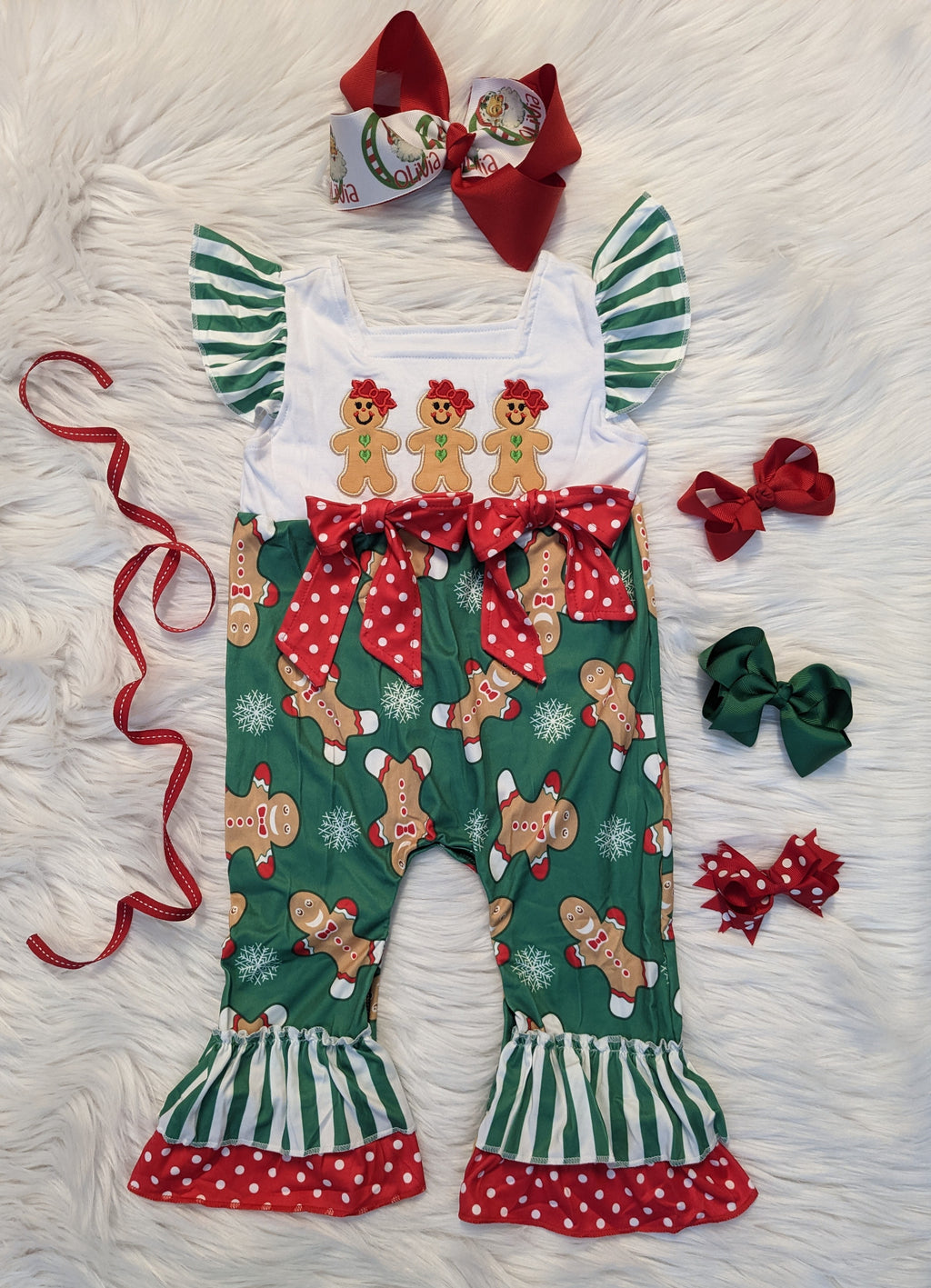 Gingerbread Ruffle Rompers