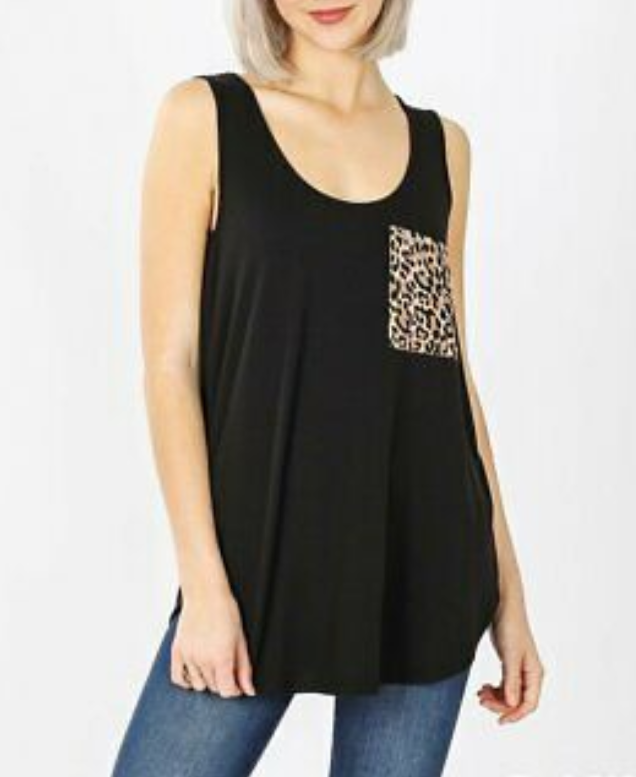 Leopard Pocket Tank - Black