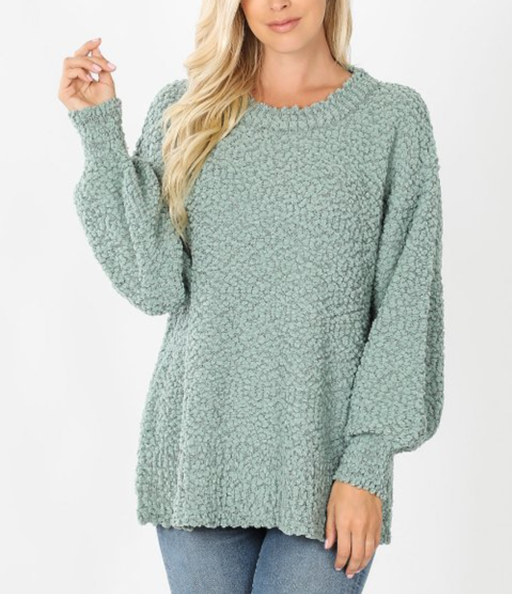 Light Sage Popcorn Sweater - PLUS